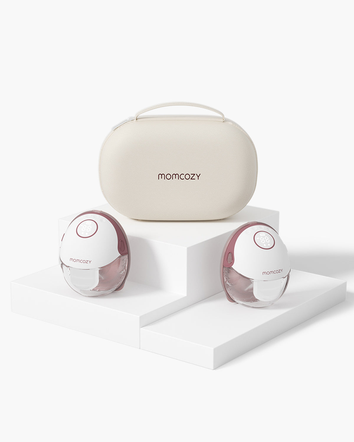 Translation missing: th.Momcozy M6 hands-free breast pump set in carrying case, white and pink design
