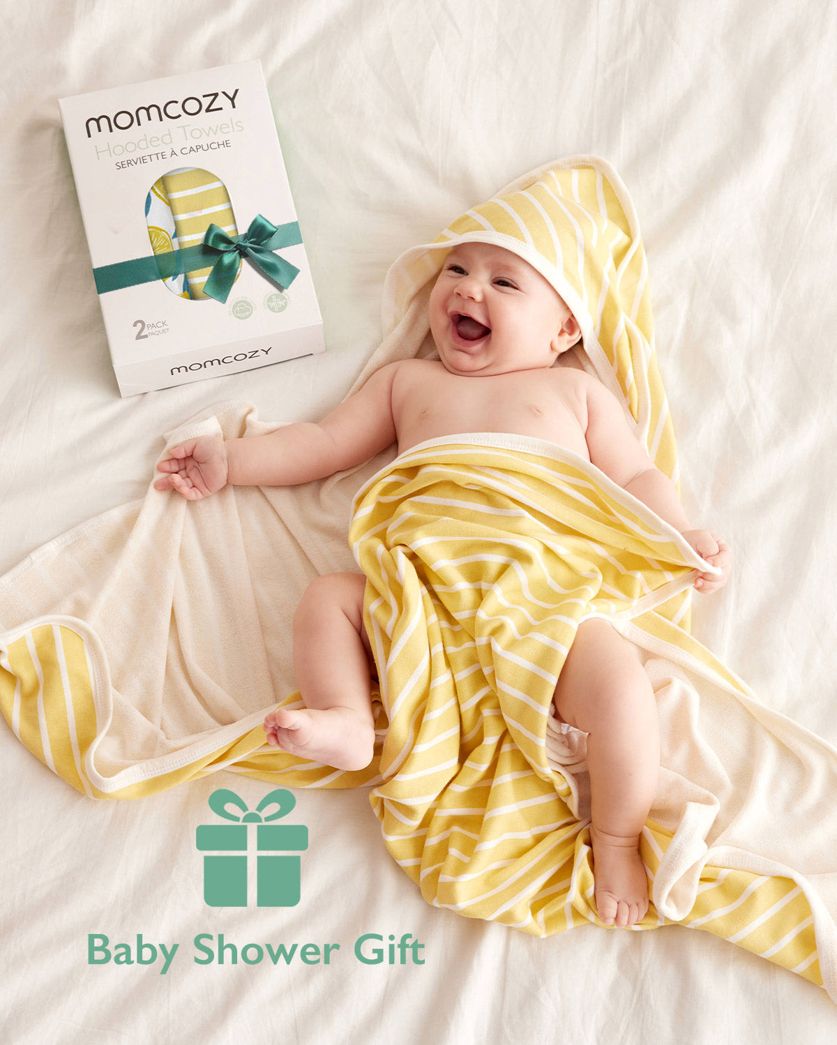 Lot de 2 serviettes à capuche pour bébé Momcozy – Motif Lemon Leaves
