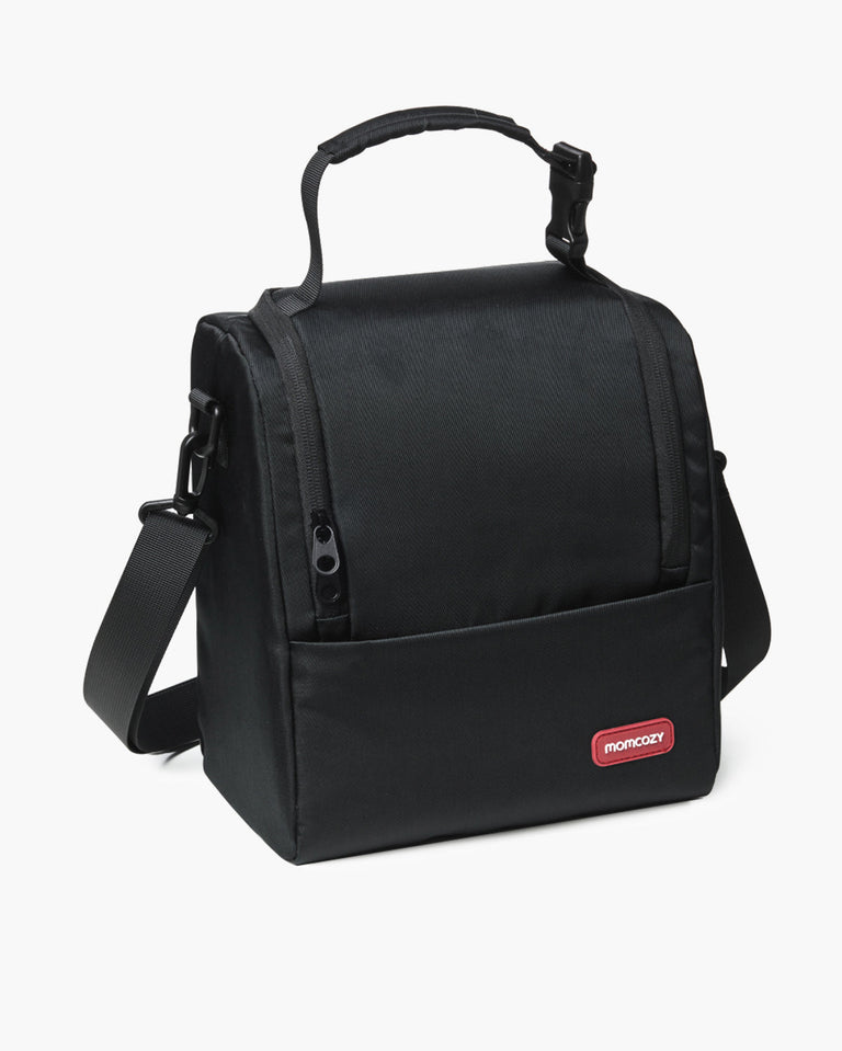 Translation missing: es.Black Momcozy Baby Bottle Bag. Features adjustable shoulder strap and top handle. Ideal for Momcozy breast pump accessories