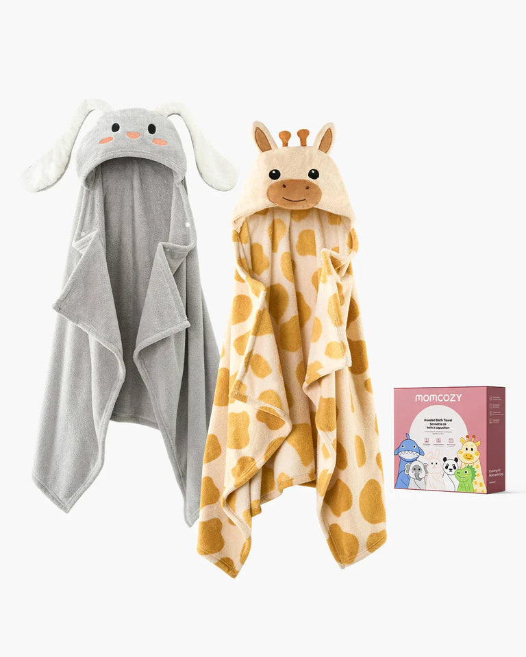 Translation missing: th.Momcozy Coral Fleece Hooded Baby Towel - Giraffe and Rabbit