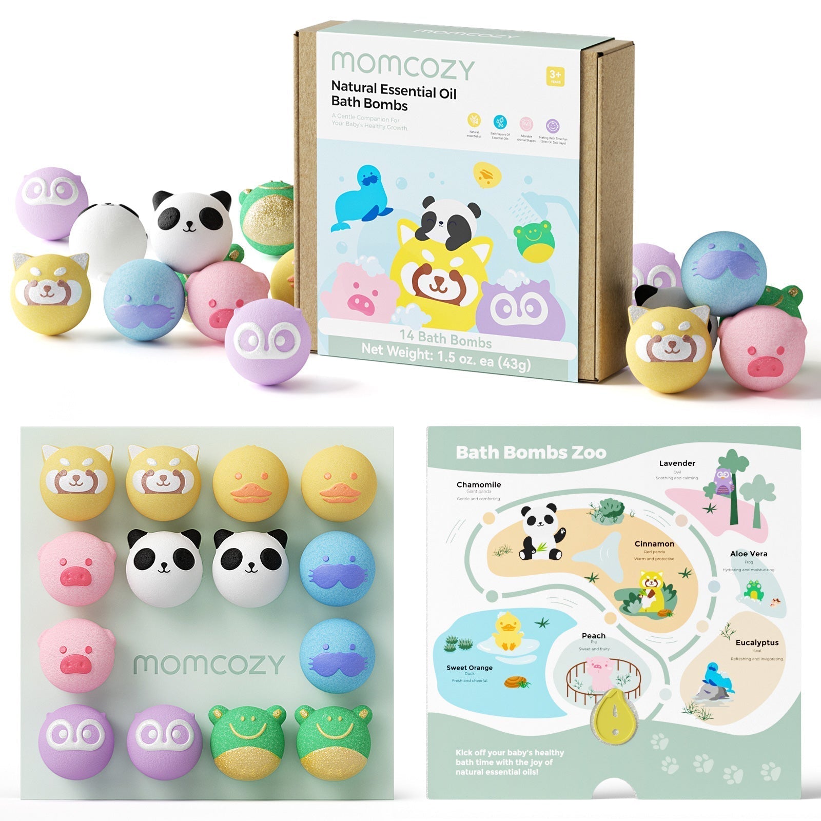 Ensemble cadeau de bombes de bain biologique avec 7 formes animales mignonnes （14 pc）