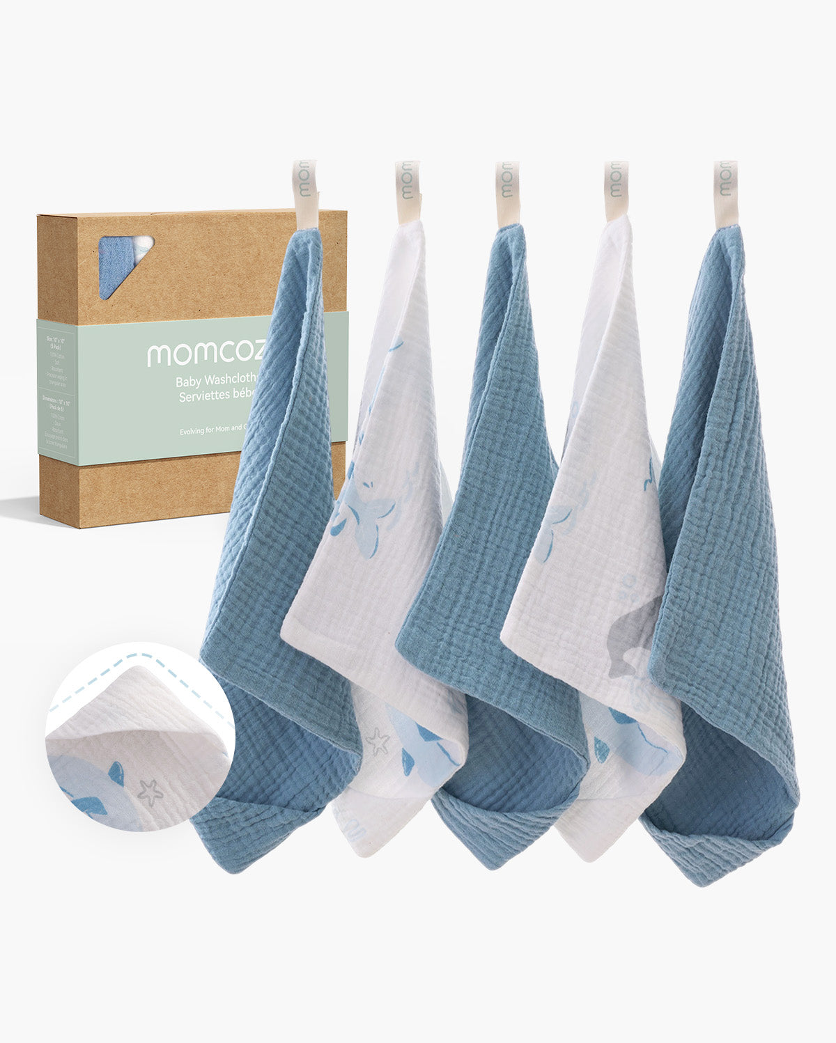 Momcozy Ściereczki do Mycia Dziecka – Miękka 4-Warstwowa Bawełna, Delikatna dla Noworodków