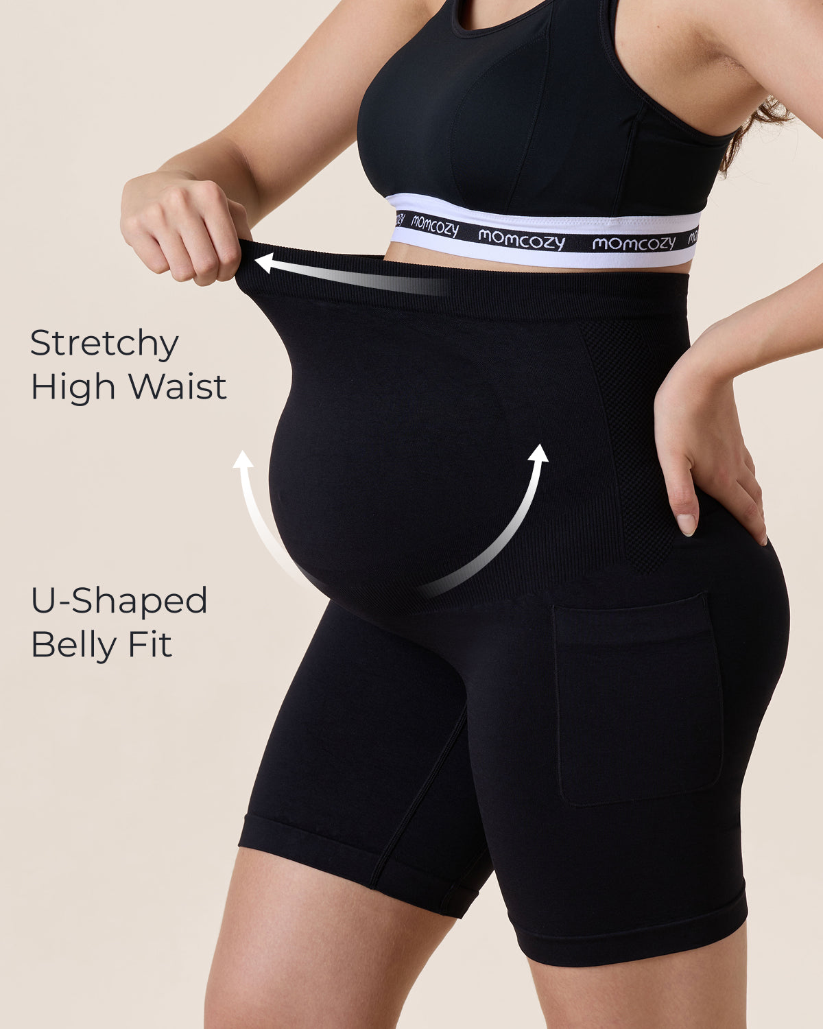 Momcozy Women's 6" Over Belly Maternity Biker Shorts with Pockets