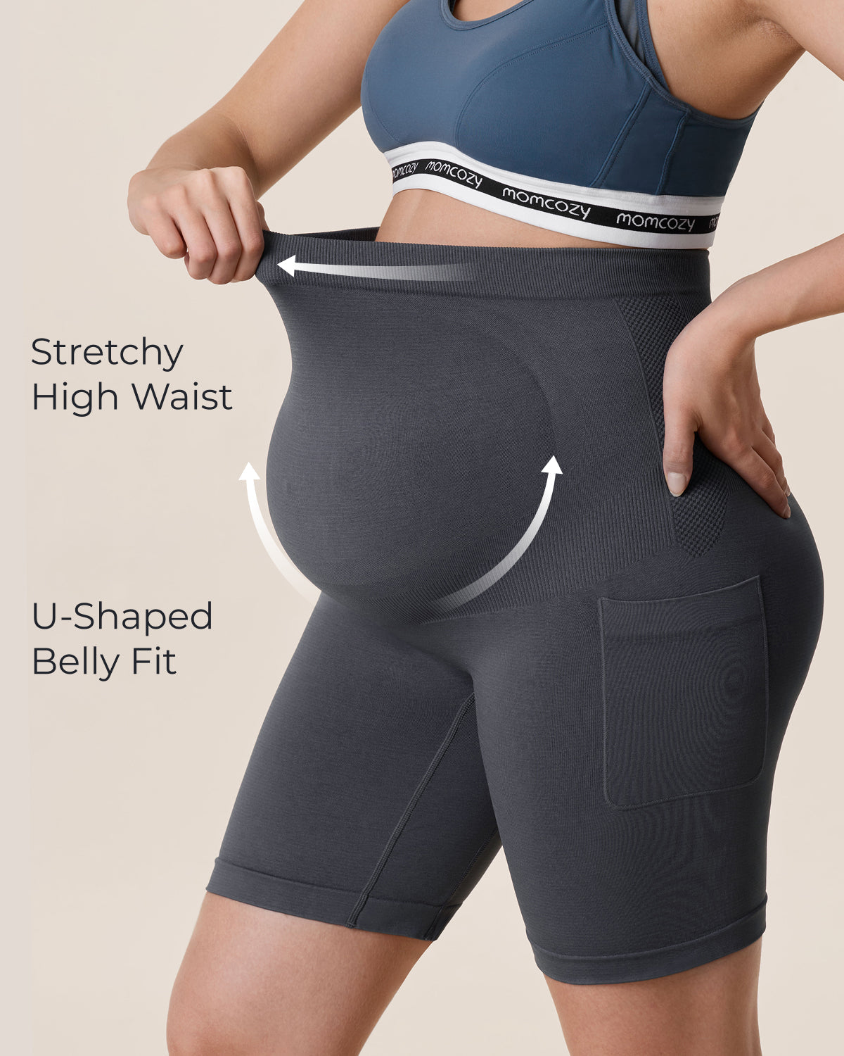 Momcozy Women's 6" Over Belly Maternity Biker Shorts with Pockets