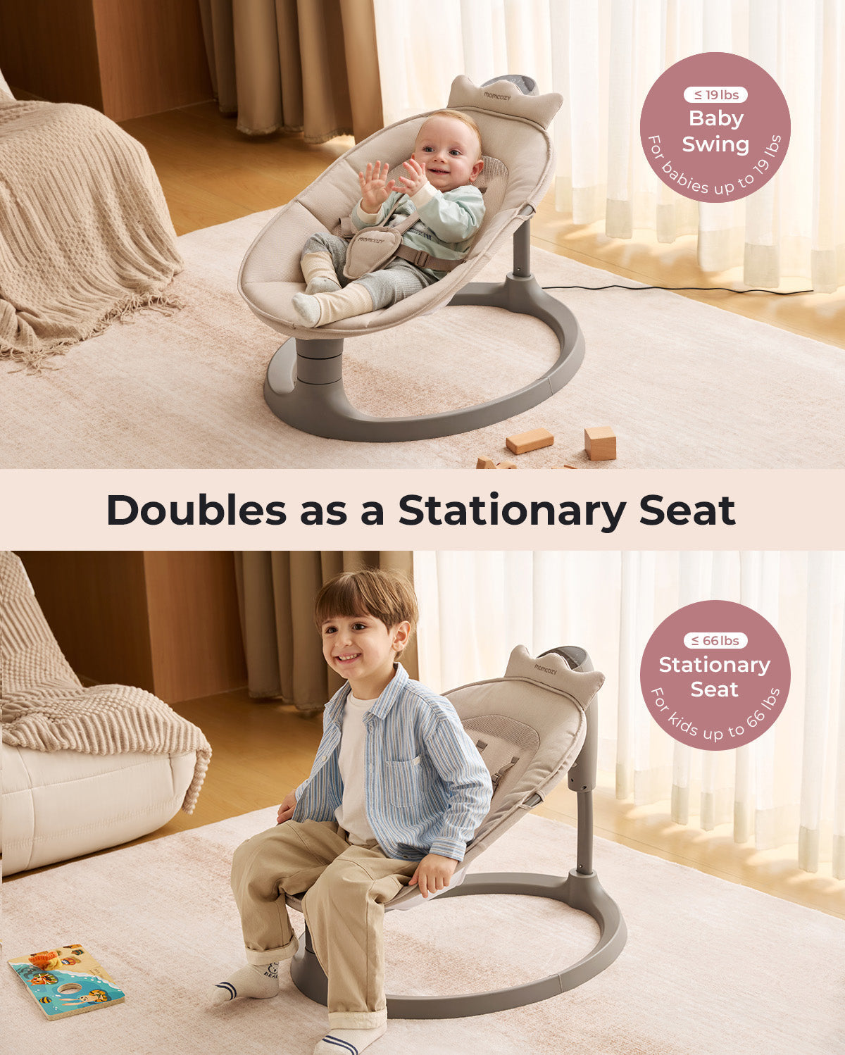 Columpio eléctrico para bebés 2 en 1 de Momcozy