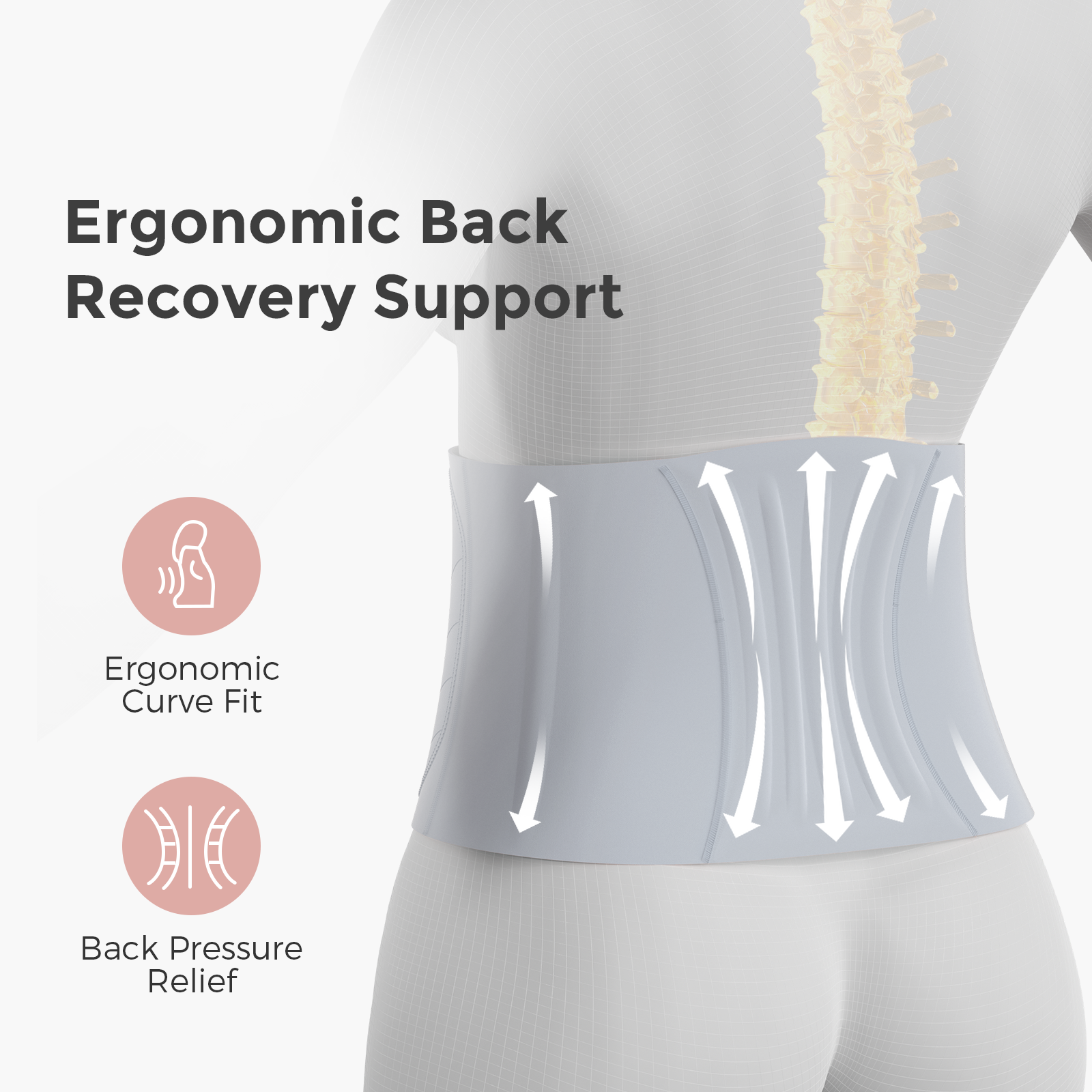 Momcozy Ergowrap Postpartum Belly Band light gray, ergonomic back recovery support, and back pressure relief.