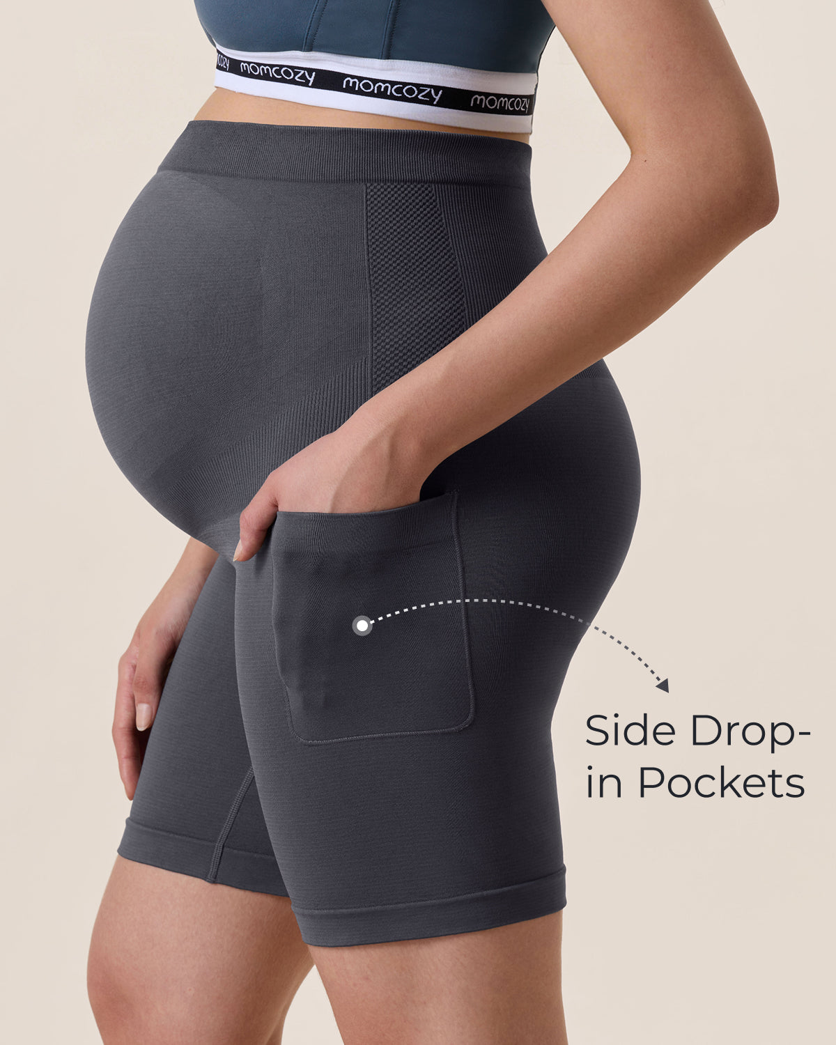 Momcozy Women's 6" Over Belly Maternity Biker Shorts with Pockets