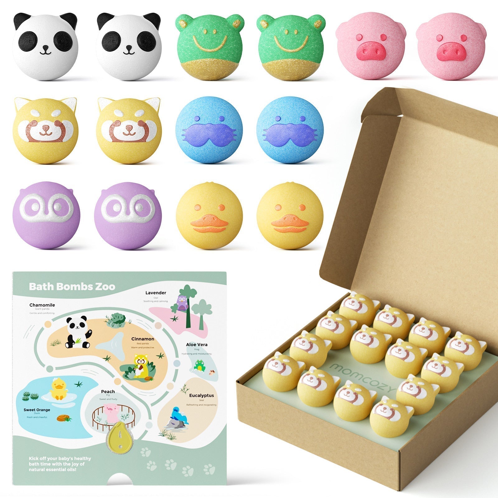 Ensemble cadeau de bombes de bain biologique avec 7 formes animales mignonnes （14 pc）