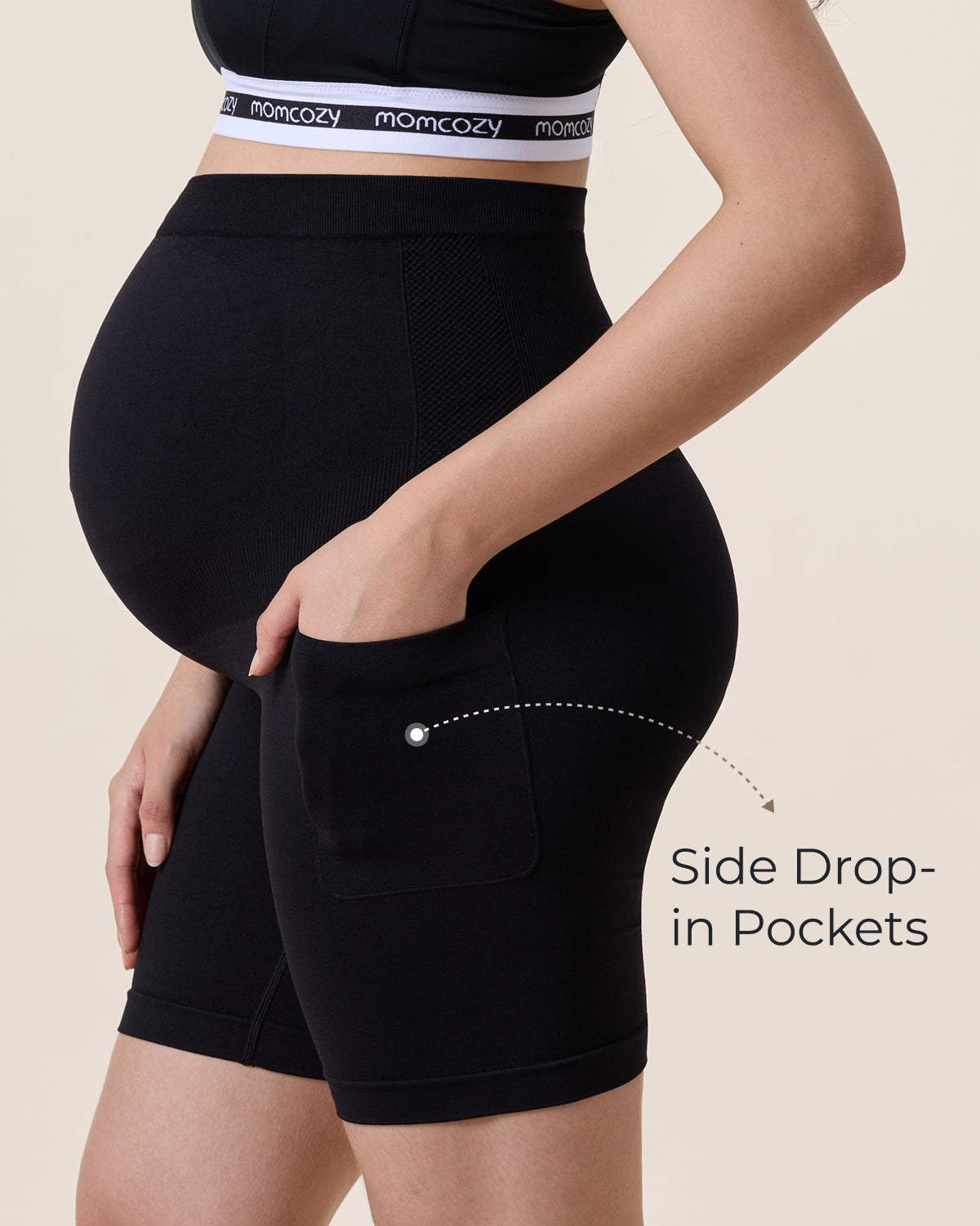 Momcozy Women's 6" Over Belly Maternity Biker Shorts with Pockets