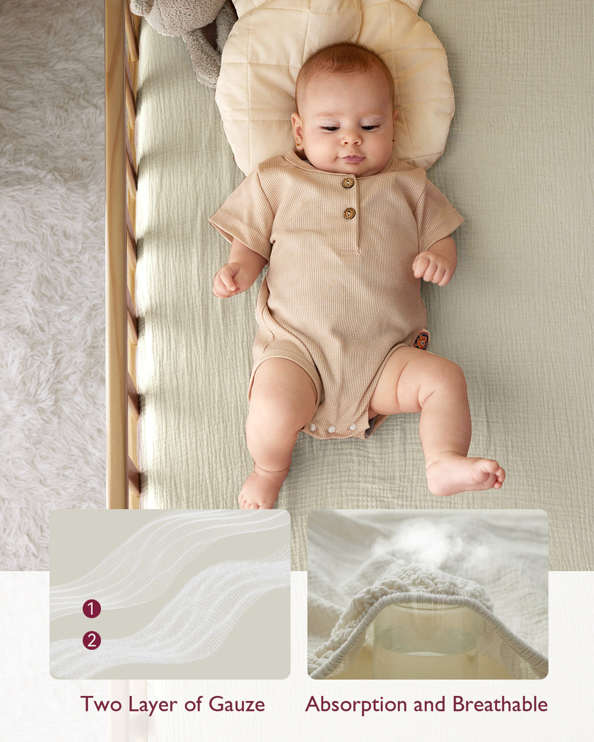 Momcozy Muślin zamontowany arkusze łóżeczków - 2 rozmiary