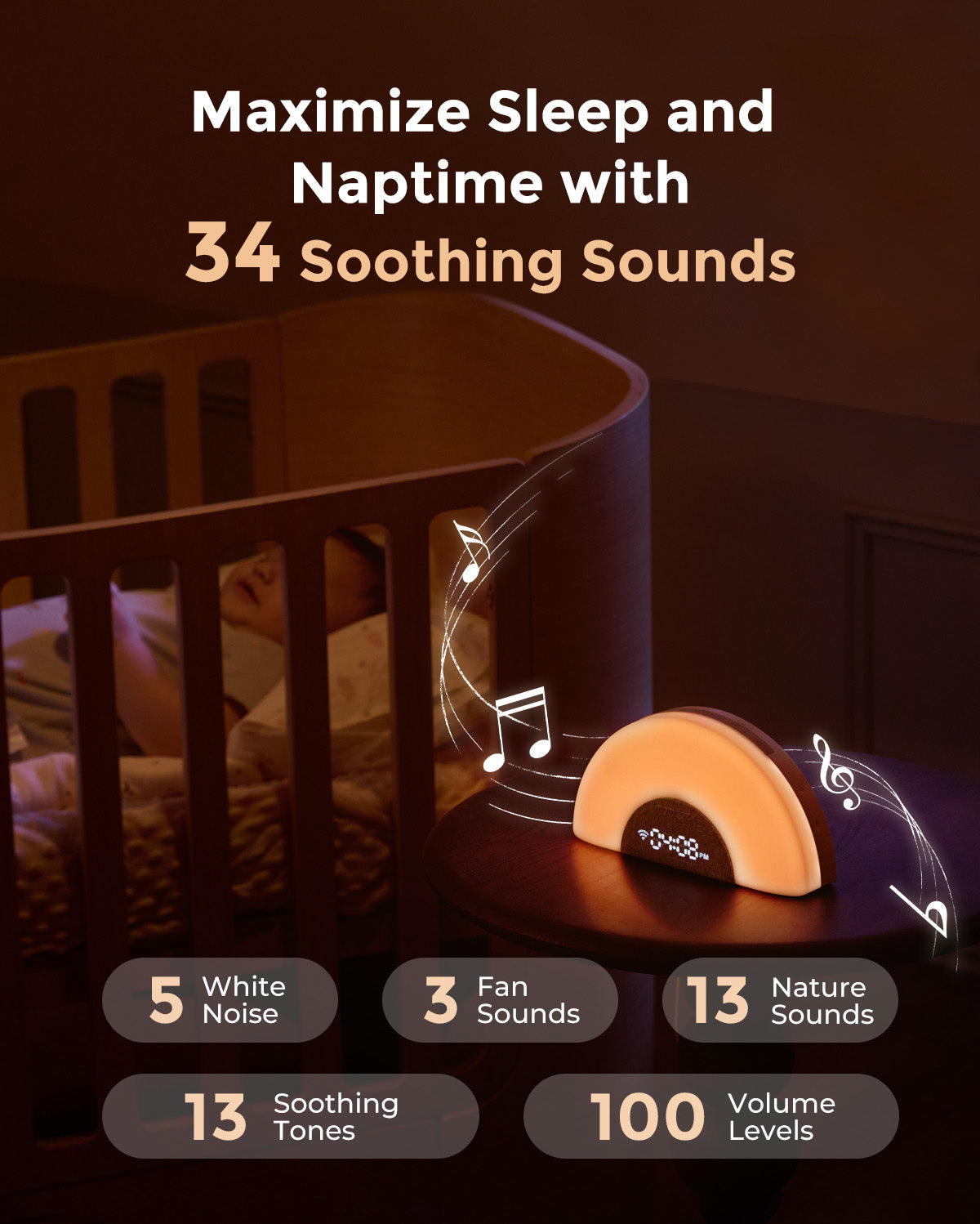 DreamSync™ Máquina de sonido inteligente para bebés - Luz arcoíris y control por app