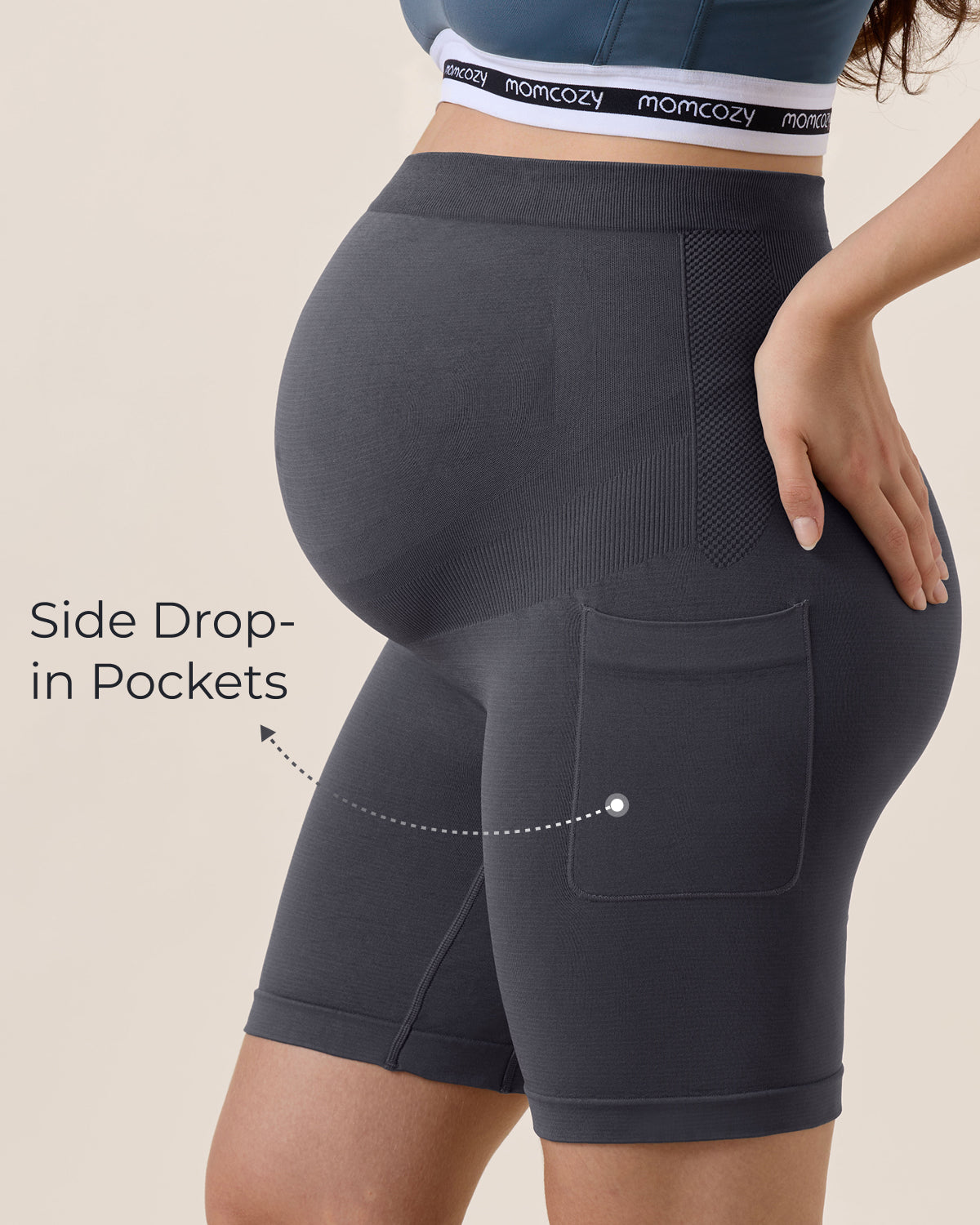 Momcozy Women's 6" Over Belly Maternity Biker Shorts with Pockets