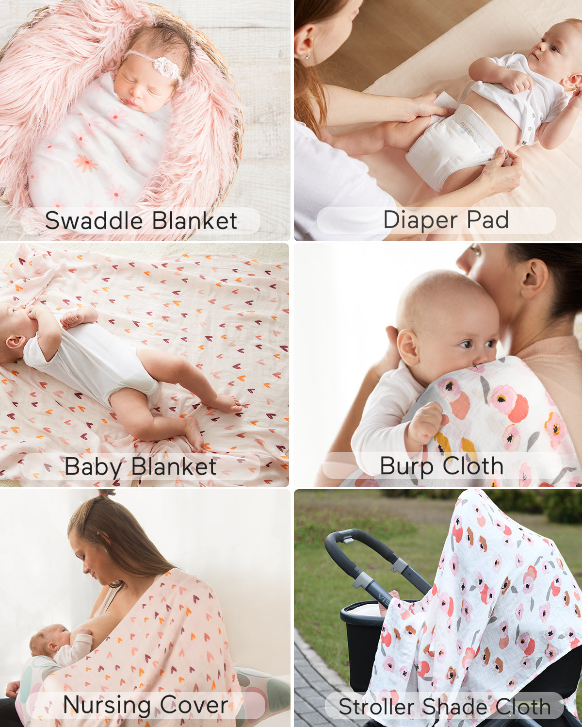 Momcozy Weichheit Swaddle Decken - Herzblume (4 Pack)