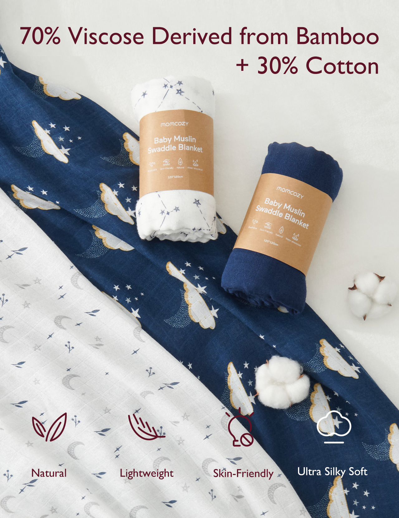 Momcozy Soiltness Smouddle Couvertures - Fleur violette (2 pack)
