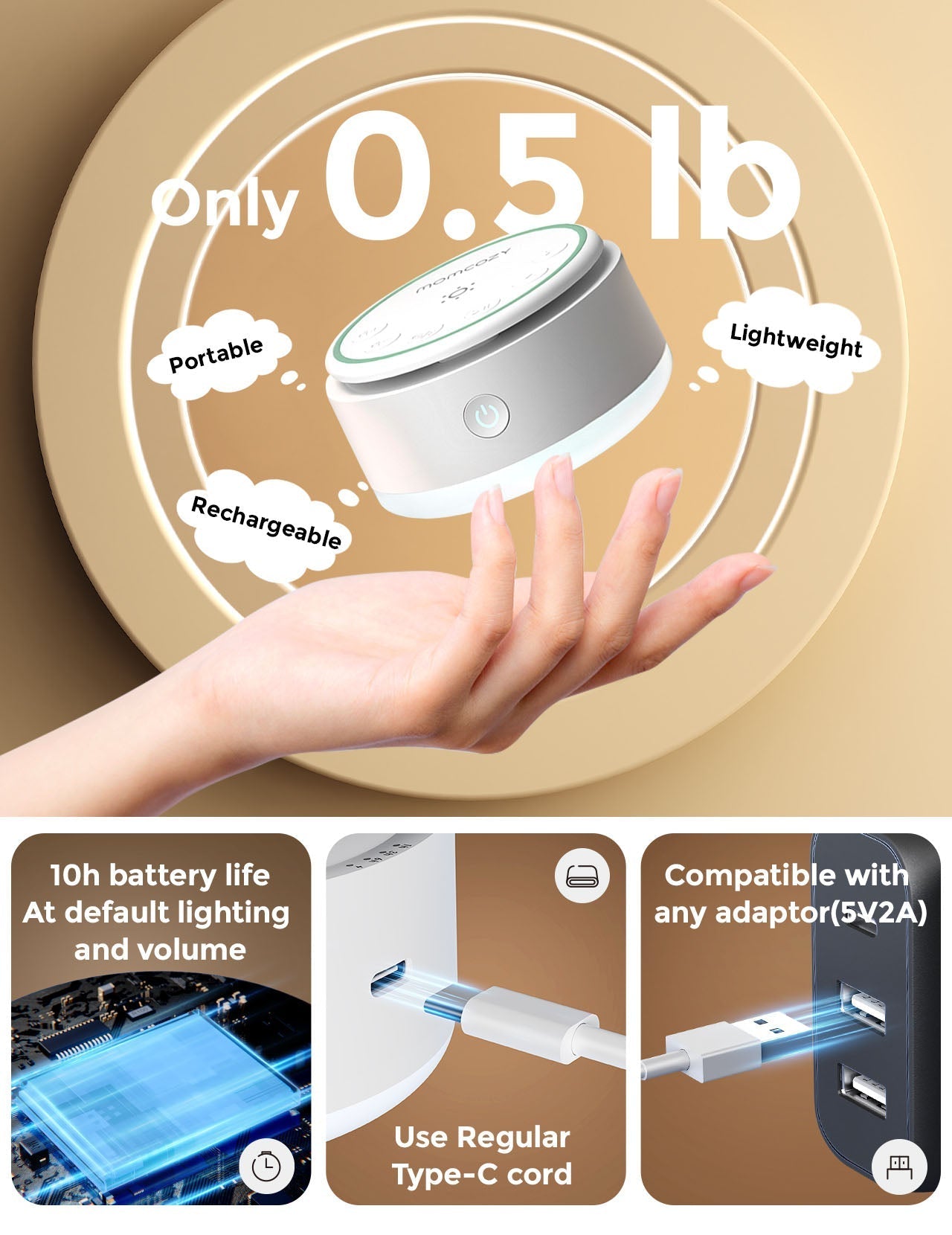 Momcozy Baby Sound Machine - Long Battery Life (Warm Light)