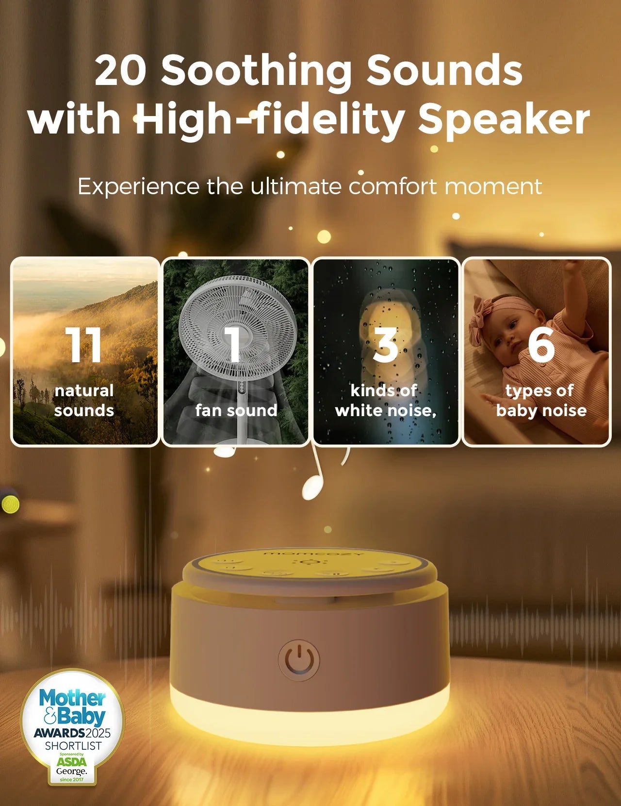 Momcozy Baby Sound Machine - Long Battery Life (Warm Light)