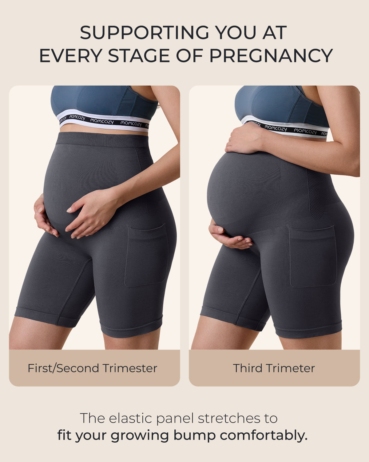 Momcozy Women's 6" Over Belly Maternity Biker Shorts with Pockets
