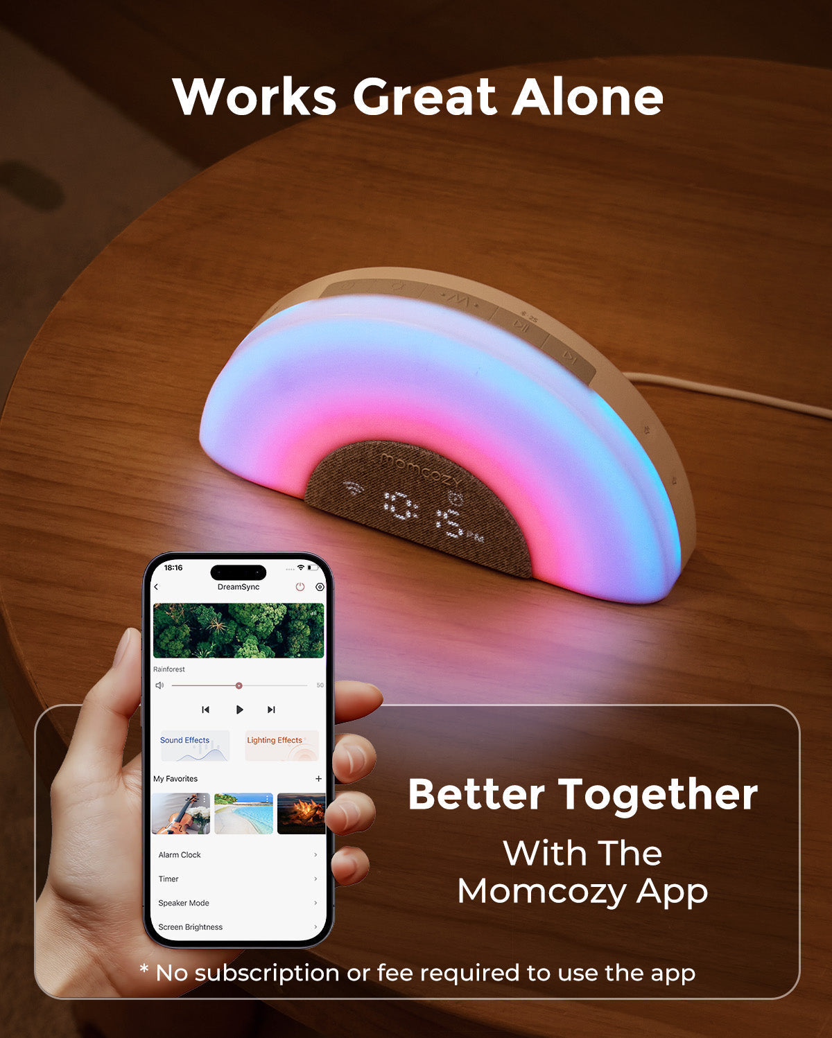 DreamSync™ Máquina de sonido inteligente para bebés - Luz arcoíris y control por app