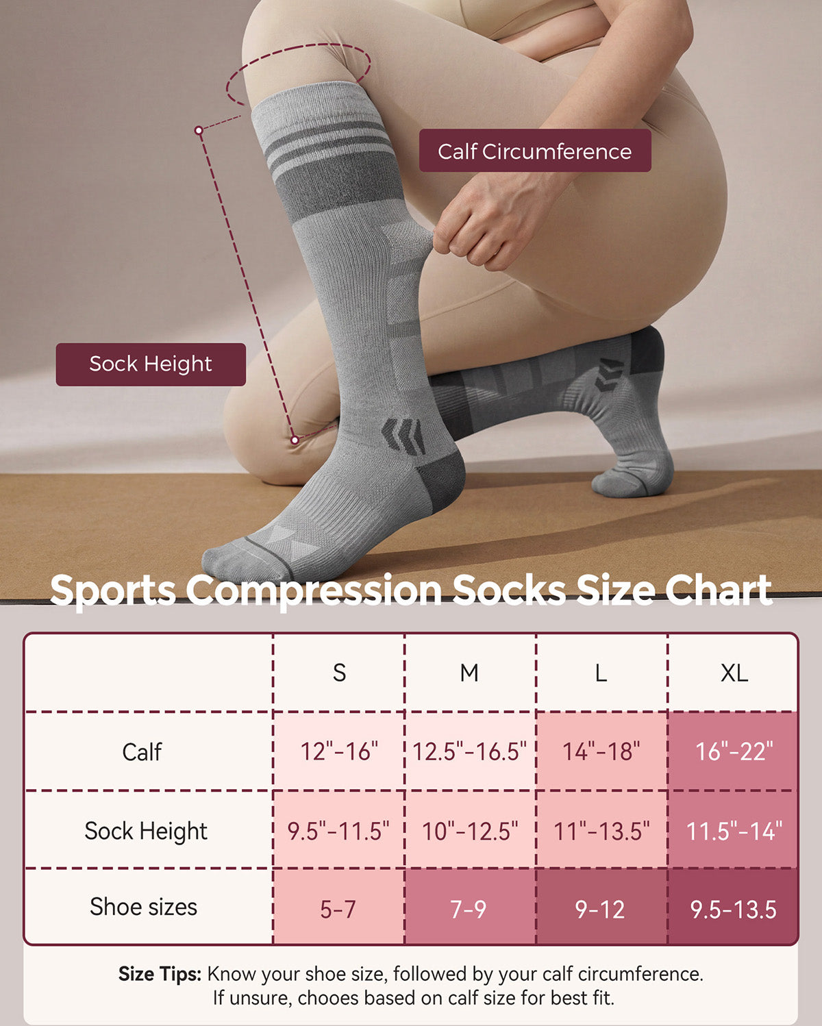 Momcozy Wide Calf Compression Socks 20-30mmHg for Sports 2 Pairs