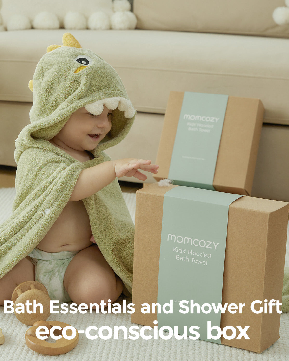 Momcozy Coral Fleece Hooded Baby Towel - Elephant and Crocodile