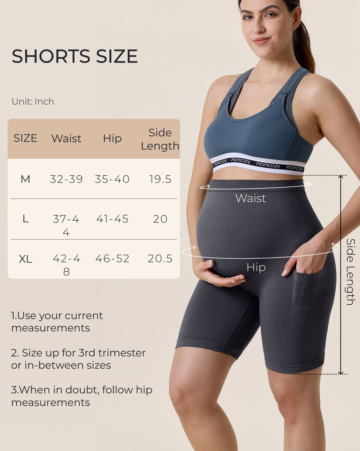 Momcozy Women's 6" Over Belly Maternity Biker Shorts with Pockets