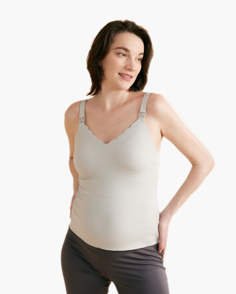 Translation missing: de.Grey Maternity Nursing &amp; Pumping Tank Top with scalloped edges and adjustable straps