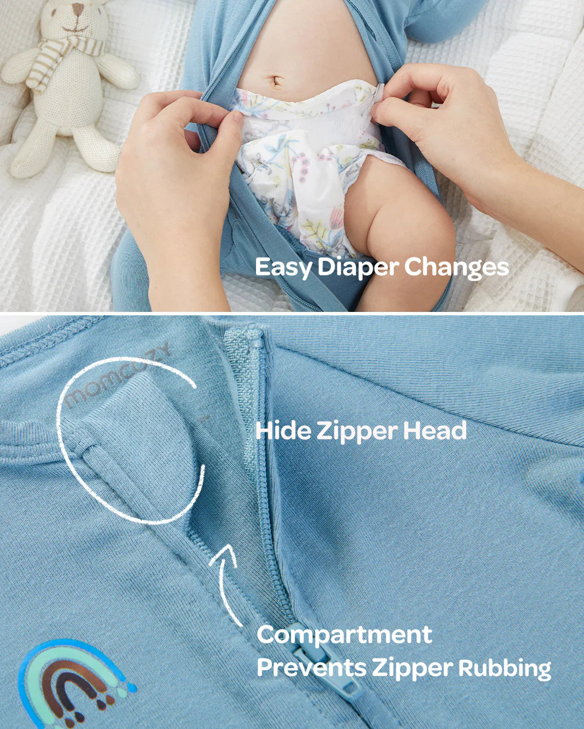 Momcozy Boy Girl Baby Pajamas - Newborn Sleepers - Blue & Grey