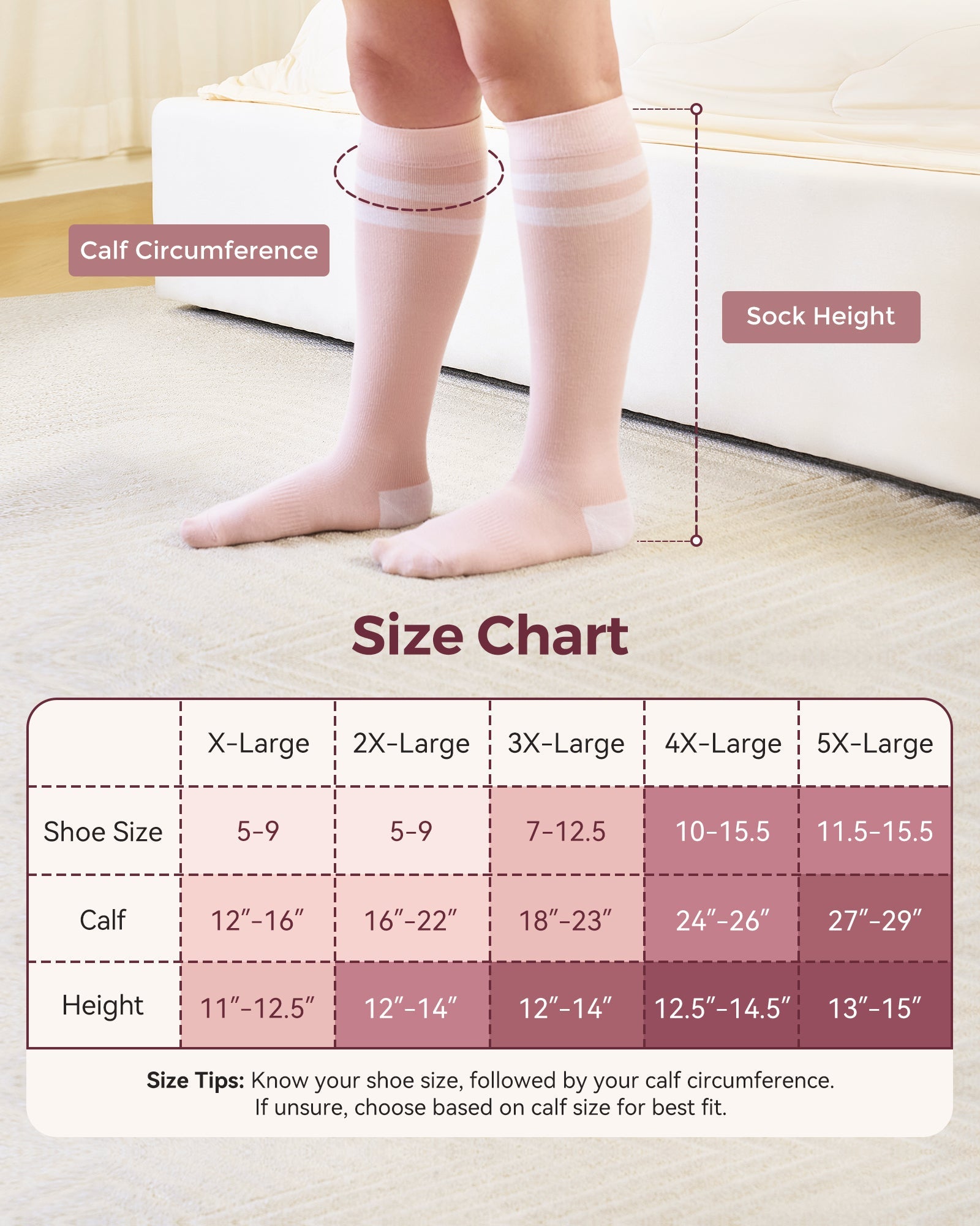 Momcozy Skarpetki Kompresyjne Uciskowe dla Kobiet na Szeroką Łydkę