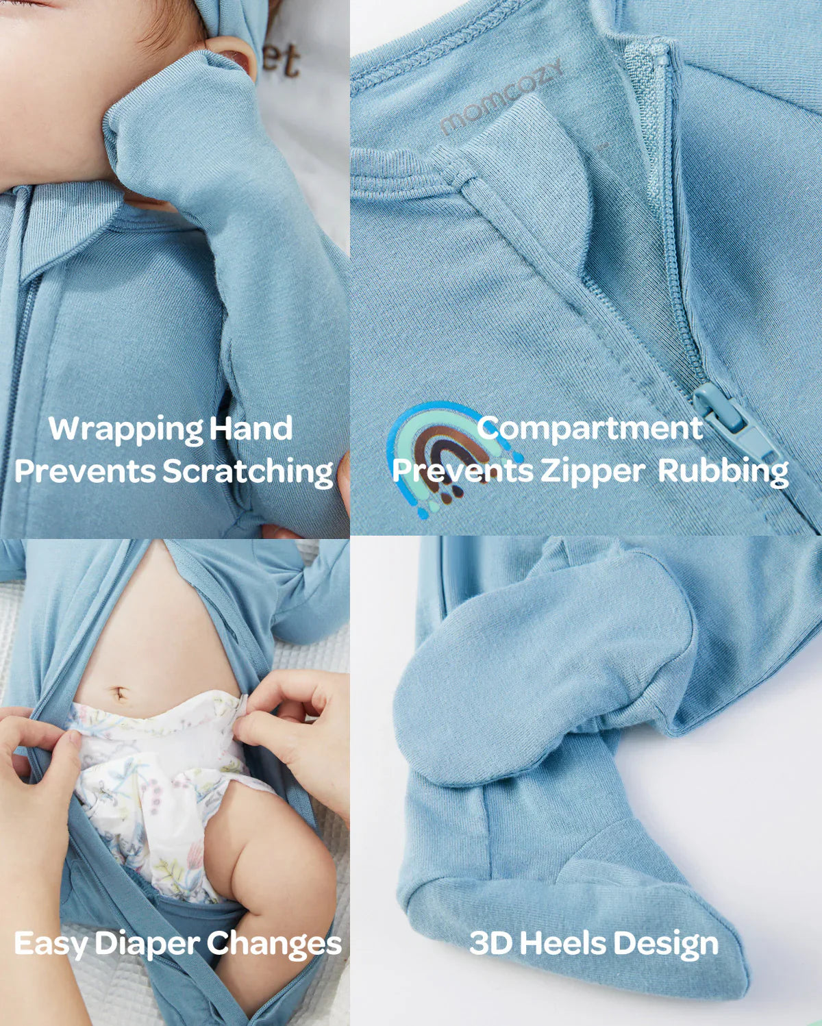 Momcozy Boy Girl Baby Pajamas - Newborn Sleepers - Blue & Grey