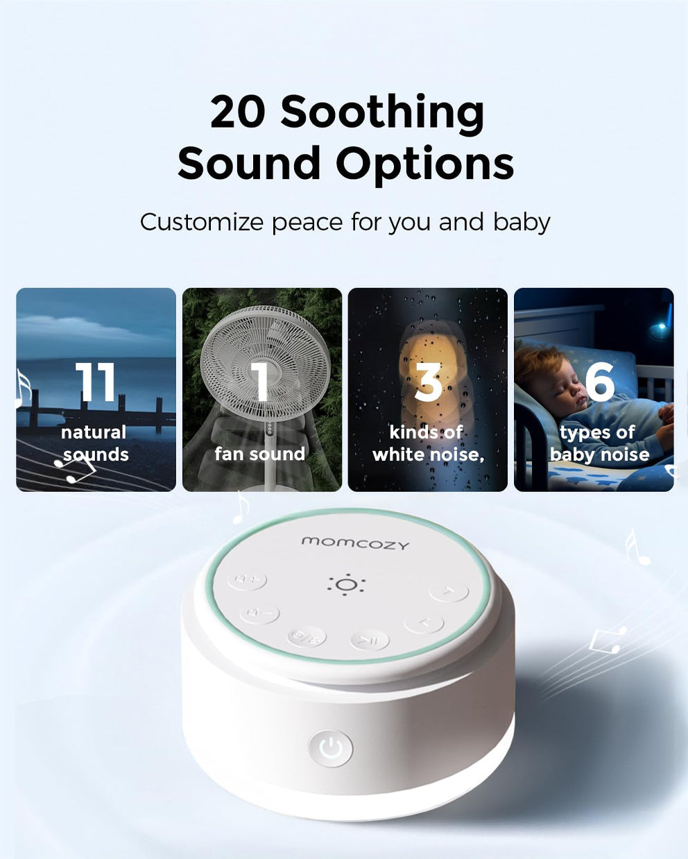 Machine sonore portable pour bébé Momcozy – Bruit blanc, Longue durée de batterie