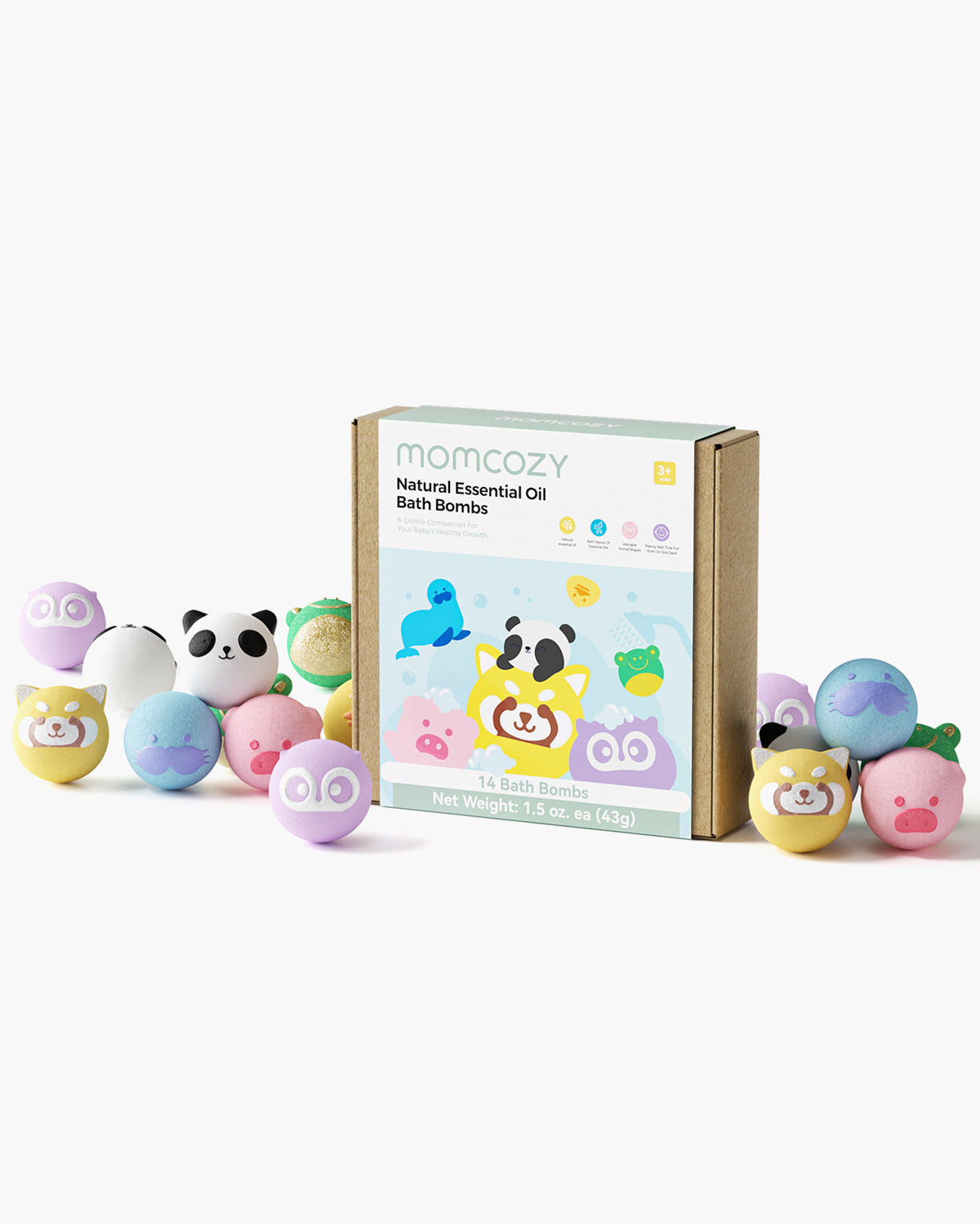 Ensemble cadeau de bombes de bain biologique avec 7 formes animales mignonnes （14 pc）