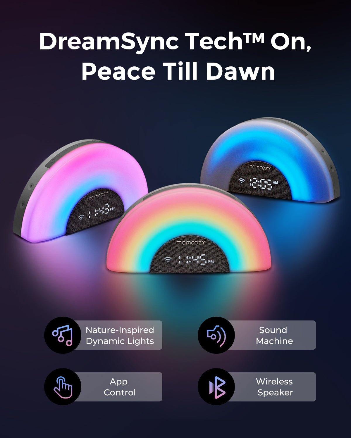 DreamSync™ Máquina de sonido inteligente para bebés - Luz arcoíris y control por app