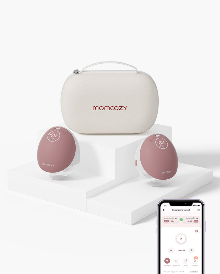 Translation missing: pl.Momcozy Mobile Flow™ electric hands-free breast pump set with case and smart app displays the interface for smart milk expression