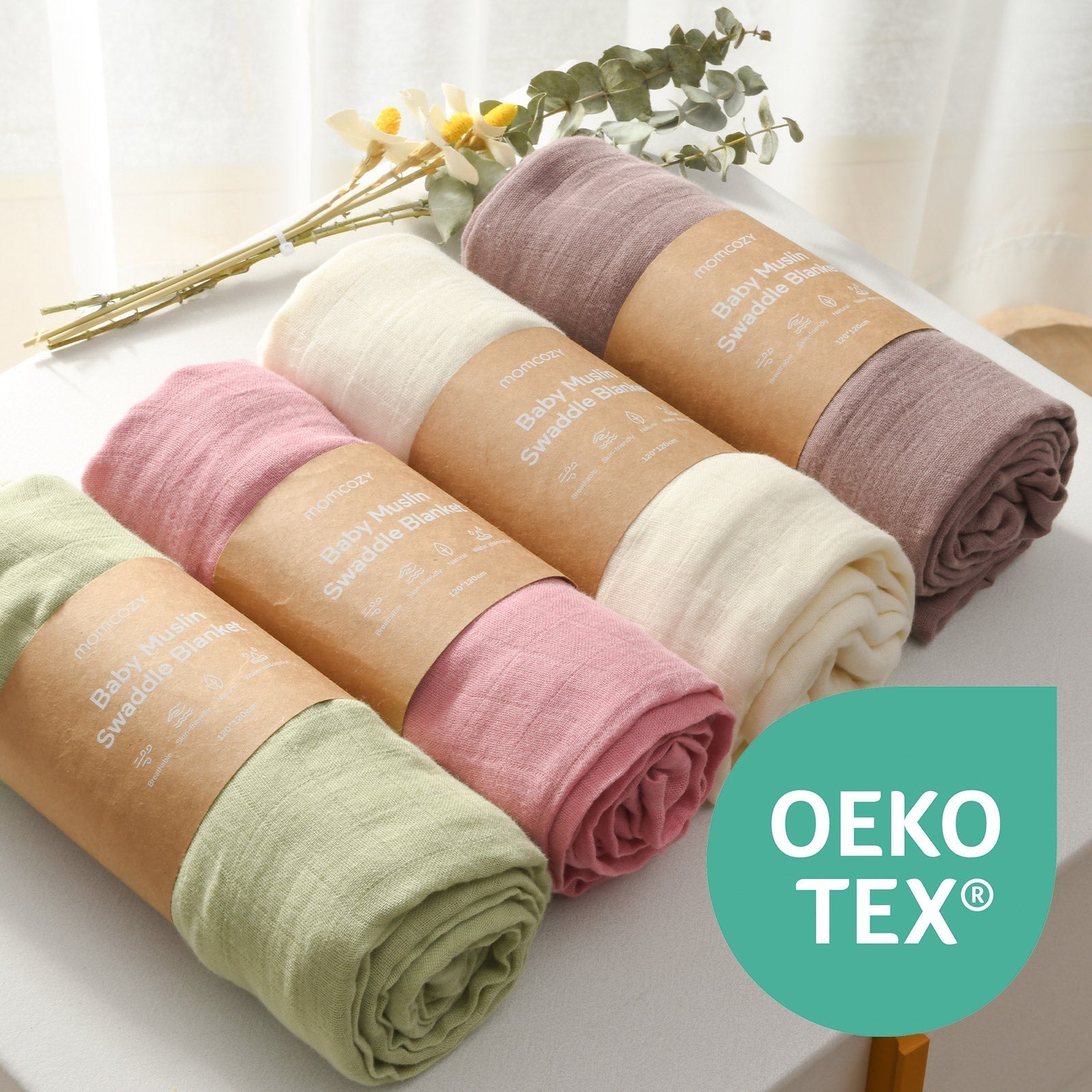 Momcozy Weichheit Swaddle Decken - Lila Blume (2 Pack)